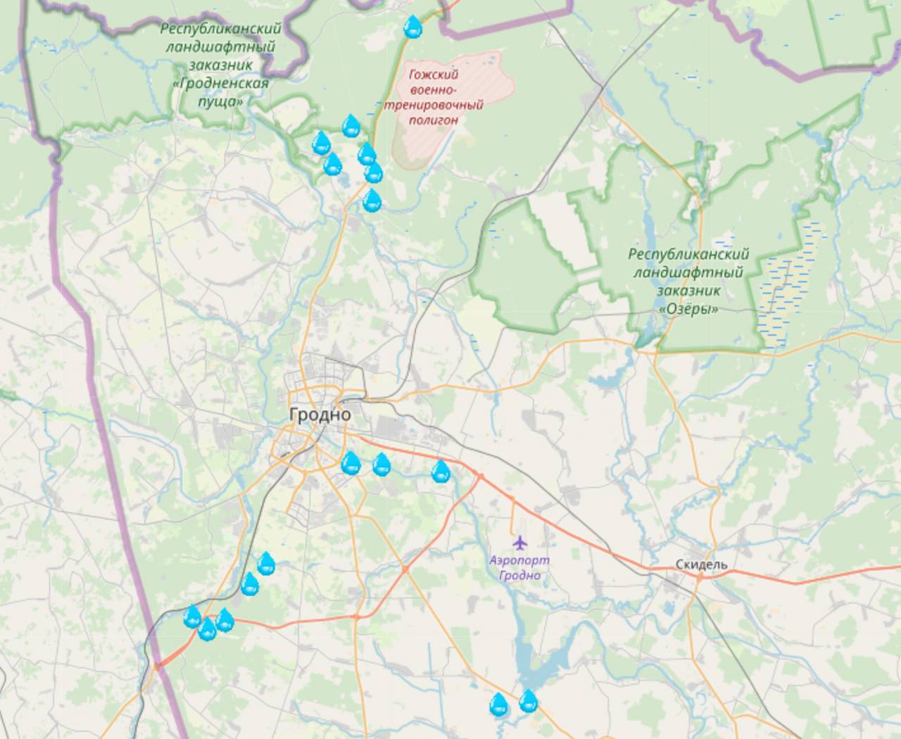 На кадастровую карту нанесены 70 родников Гродненской области, 4 из них расположены прямо в Гродно