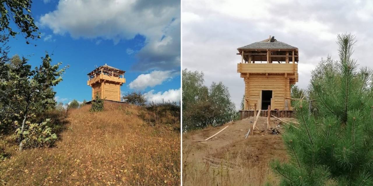 На Юрьевой горе в Крево на фундаментах XIV века уже возведена дозорная башня. Рассказываем, подробности