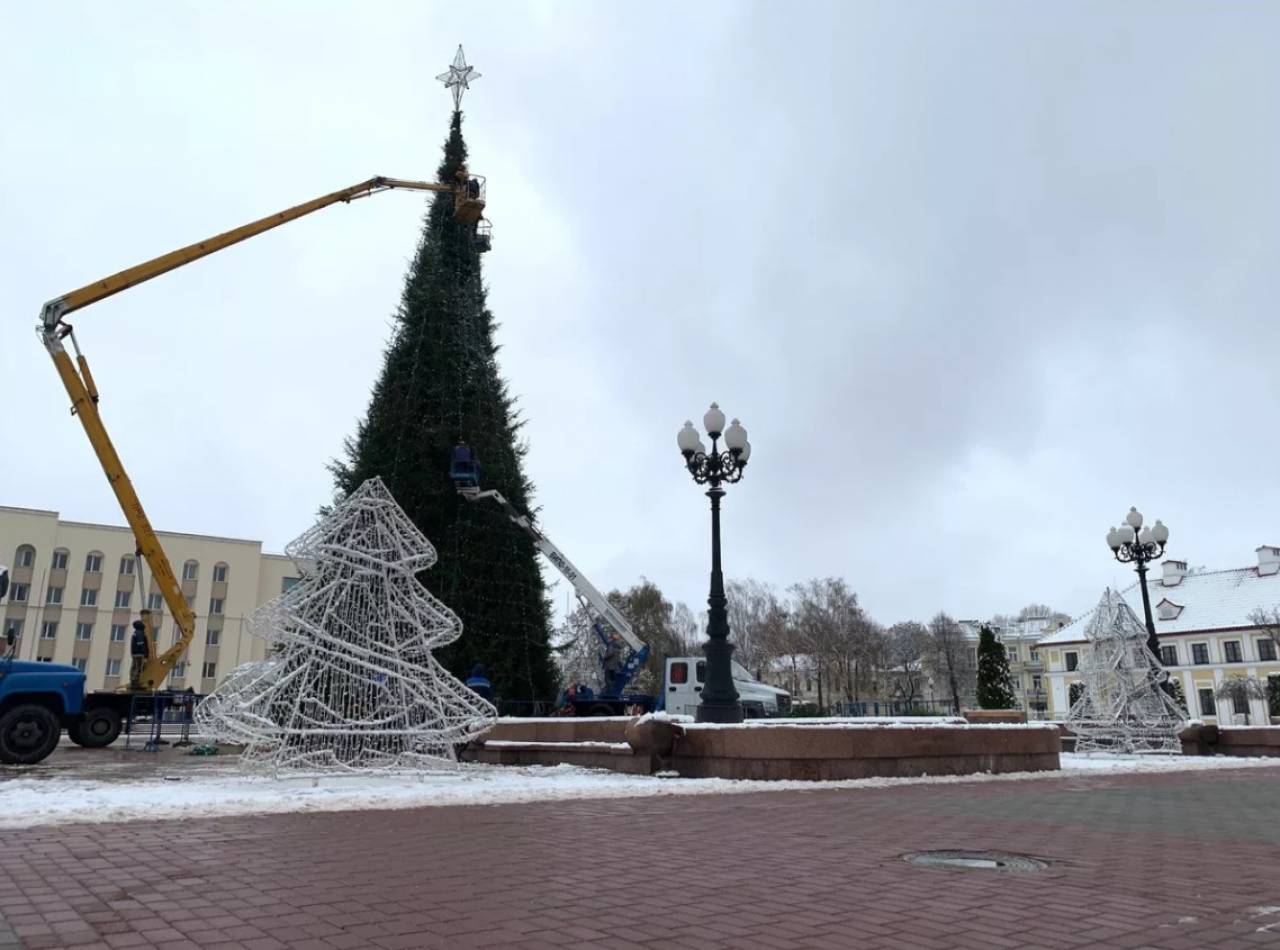 В Гродно установили главные елки на центральных площадях