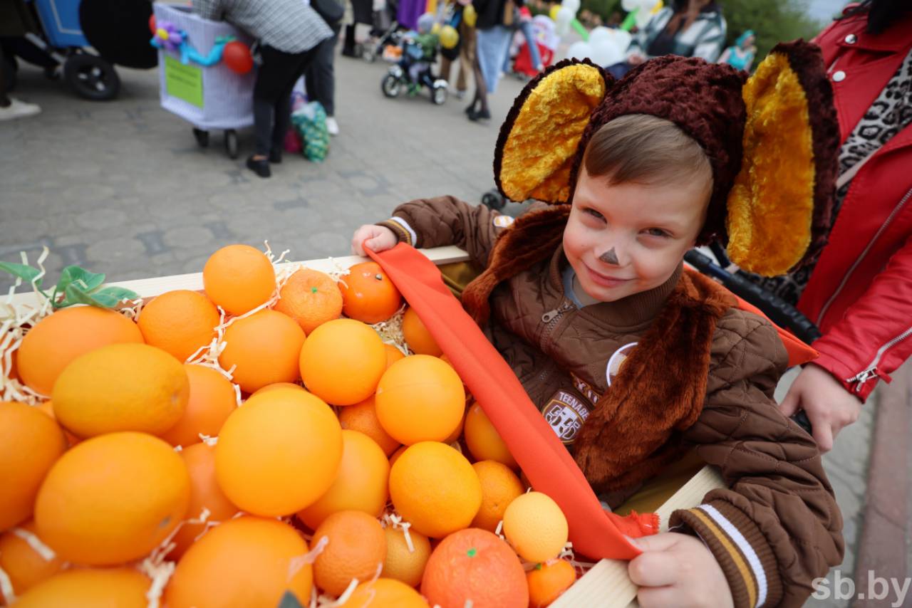 Чебурашка и апельсины: парад детских колясок прошел в Гродно