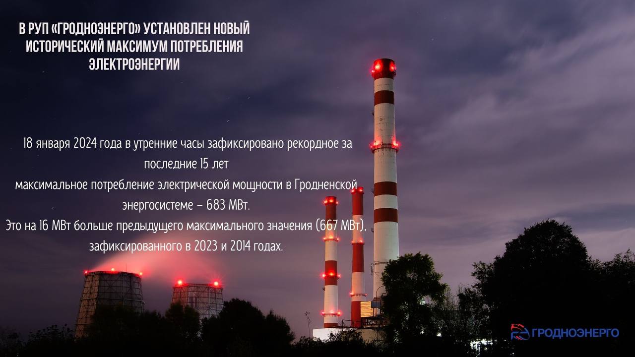 В Гродненской области зафиксирован рекорд по потреблению электроэнергии